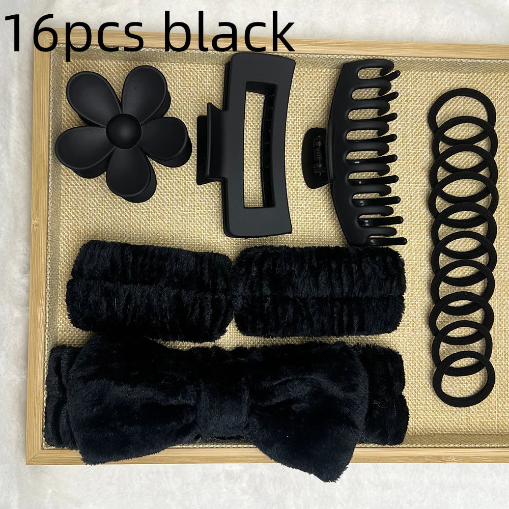 3/16pcs New Dopamine Hair Accessories Kit Flower Shaped Multi-Styles Hair Grabs Hair Circles For Women Daily Party Gift Qme 16pcs black