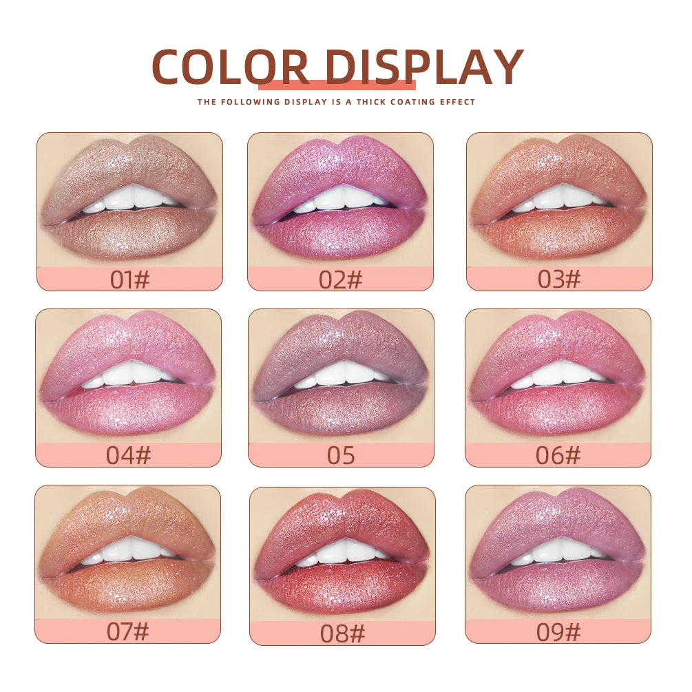 QIBEST Shimmer Lip Gloss 9Color Lip Sets Beauty Girl Diamond Glitter Lip Tint Long Lasting Liquid Lipstick Makeup Kits Lip Glaze Qme