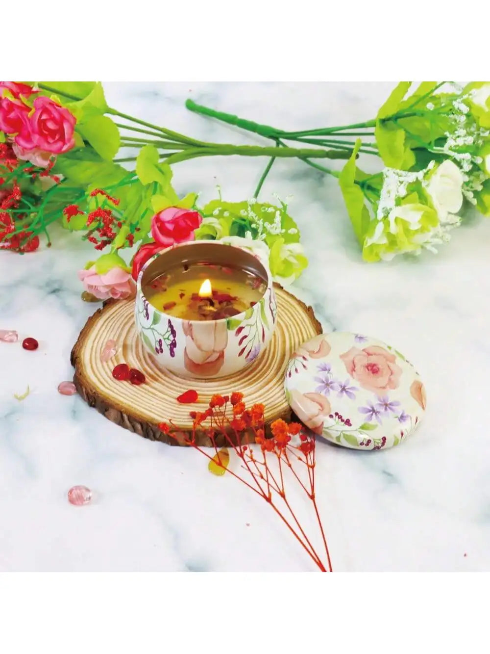 4 Cans Melt Wax Aromatherapy Homemade Soy Candle Cup Flower Candles Qme chamomile