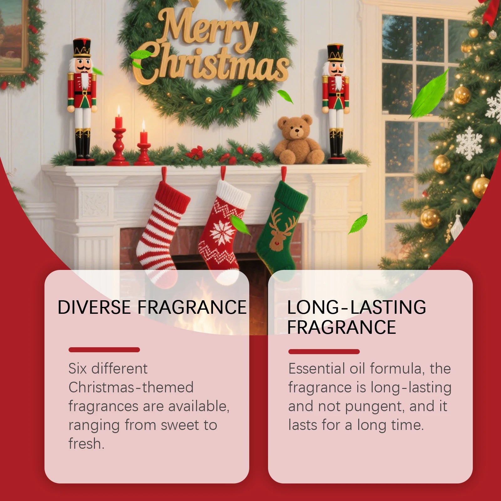 Christmas Aromatherapy Essential Oil Set Long Lasting Fragrance 6 Holiday Scents Festive Scents & Relaxing Atmosphere 6x10ml Qme