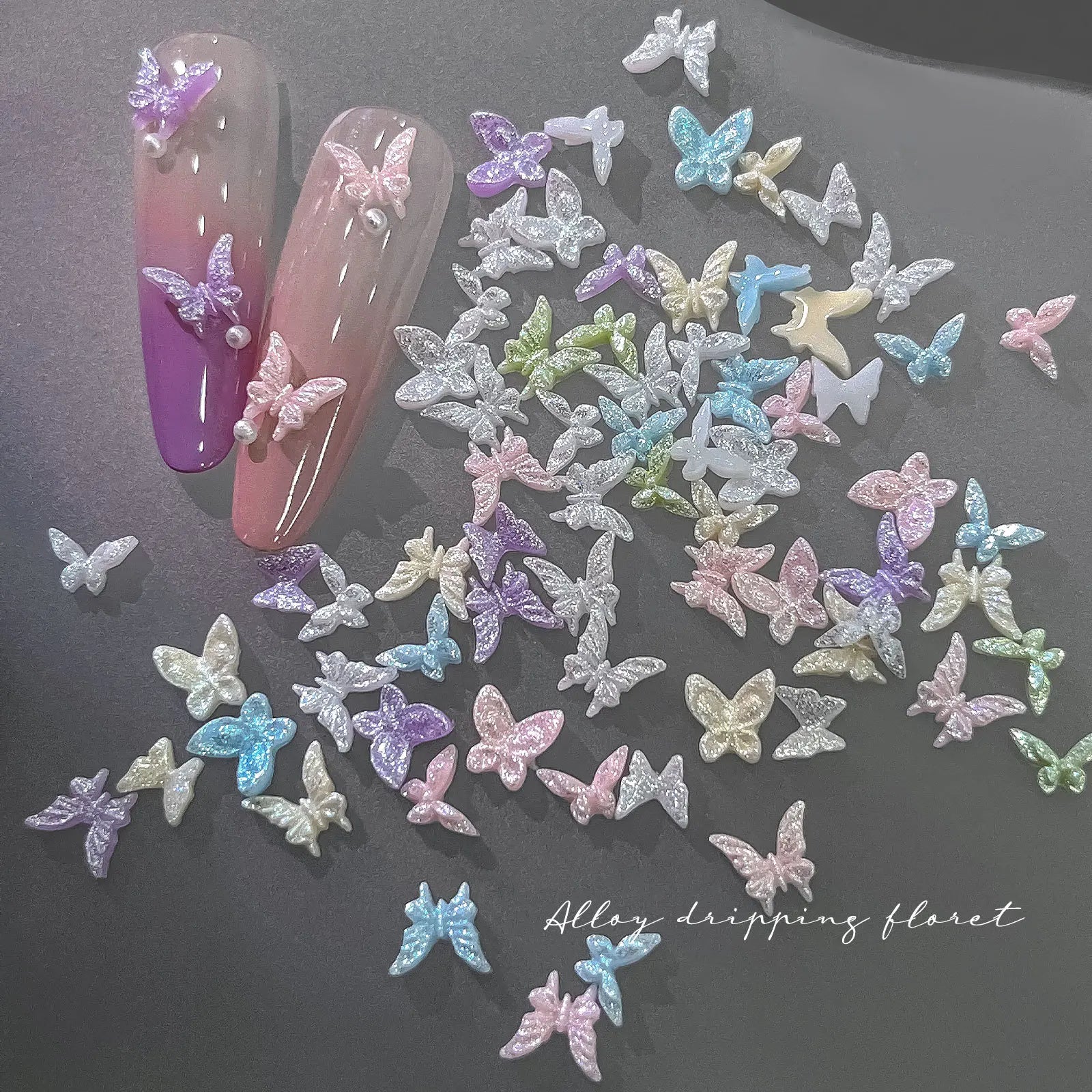 50pcs Glitter Butterfly Nail Charms, 3D Colorful Dopamine Butterflies Resin Nail Art Decorations, Flat Back Manicure Supplies Qme