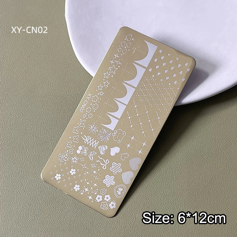 12x6cm Golden Rectangular Nail Stamping Plate Bowknot Butterfly Qme 2