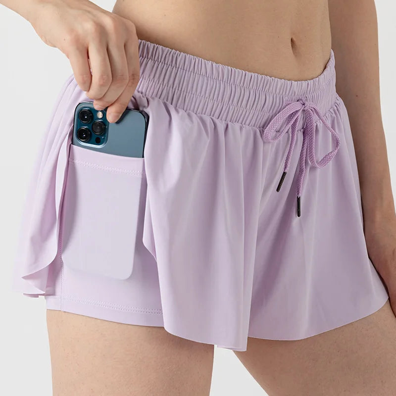 2 in 1 Jogger Flowy Athletic Shorts for Women Gym Yoga Workout Running Tennis Skirt Spandex Butterfly Cute Clothes Qme DP XL