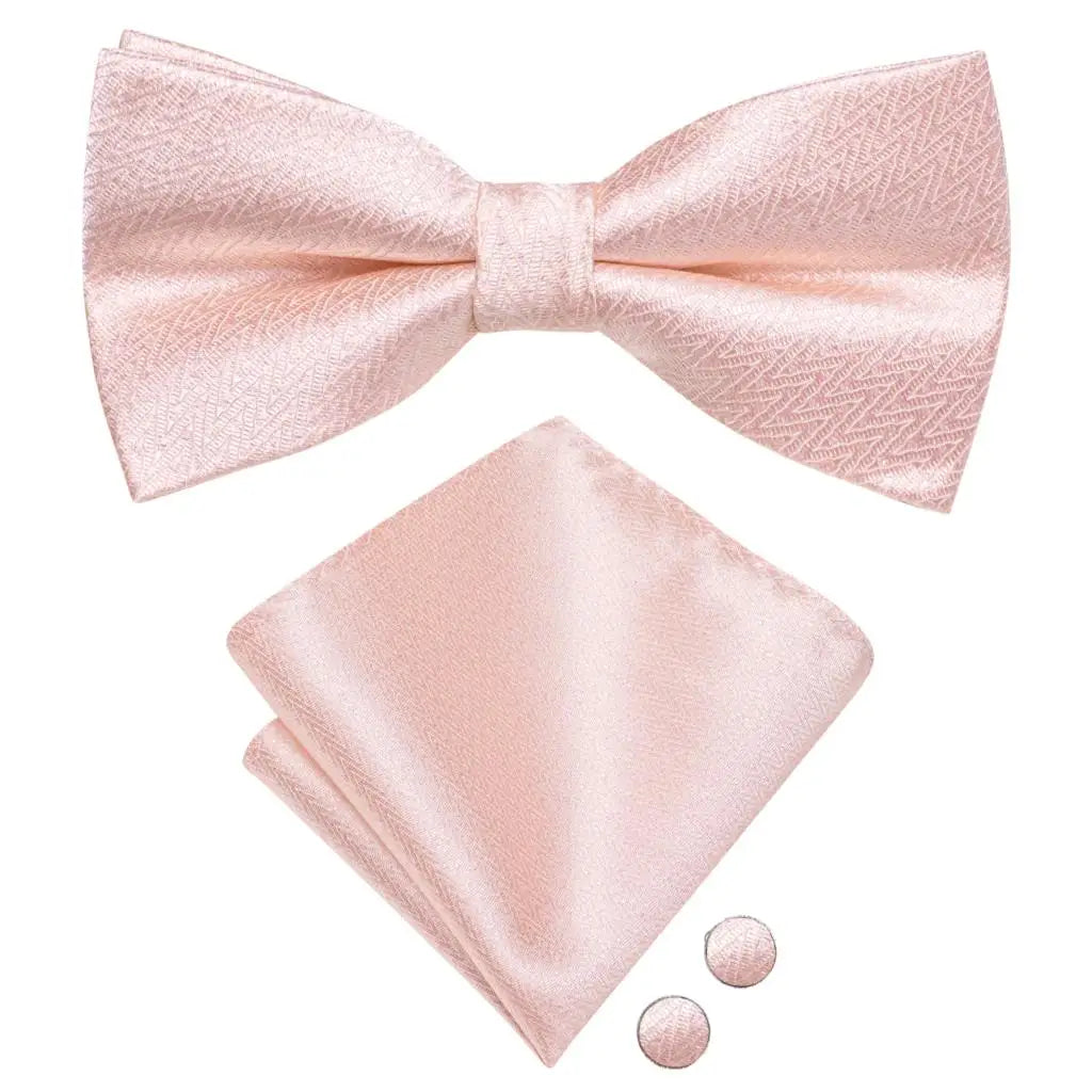 Peach Pink Salmon Rose Mens Bow Tie Pocket Square Cufflinks Pre-tied Qme