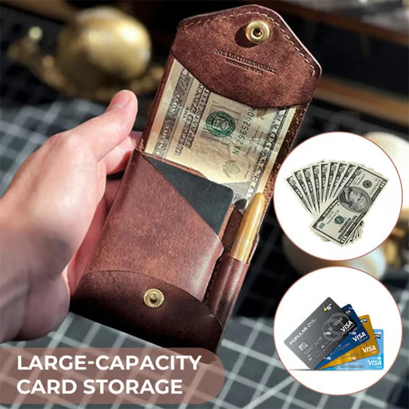 Multifunctional Compact Wallet Handmade Leather Card Holder Small Qme
