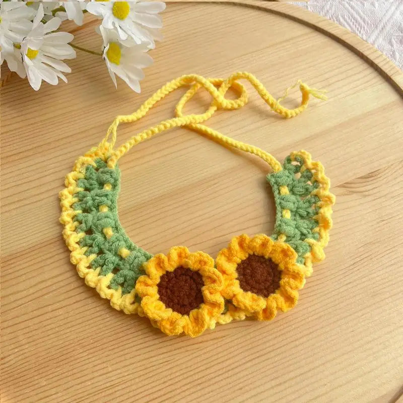 Soft Pet Scarf Drool Bib Dog Cat Knit Accessories Cute Woven Flower Qme A5