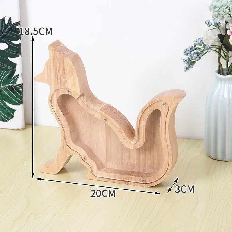 Wooden Animal Piggy Bank Transparent Cat Elephant Dinosaur Wood Qme Fox