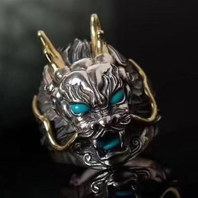 Domineering Dragon Design Men's Ring High-end Retro Adjustable Finger Ring for Streetwear Party Boyfriend Present Qme