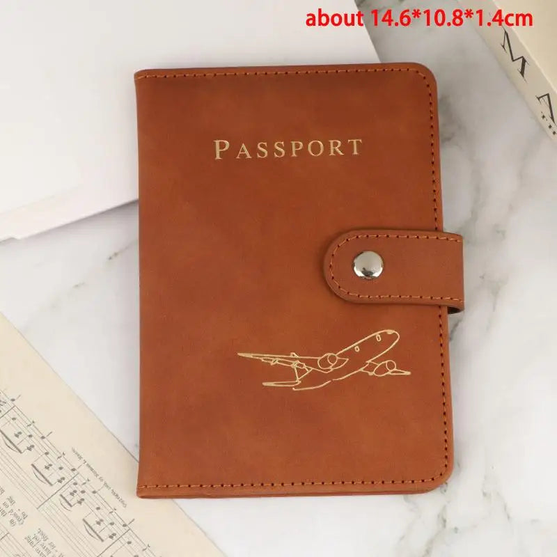 Airplane Embossed PU Leather Passport Holder Snap Button Anti-fouling Qme