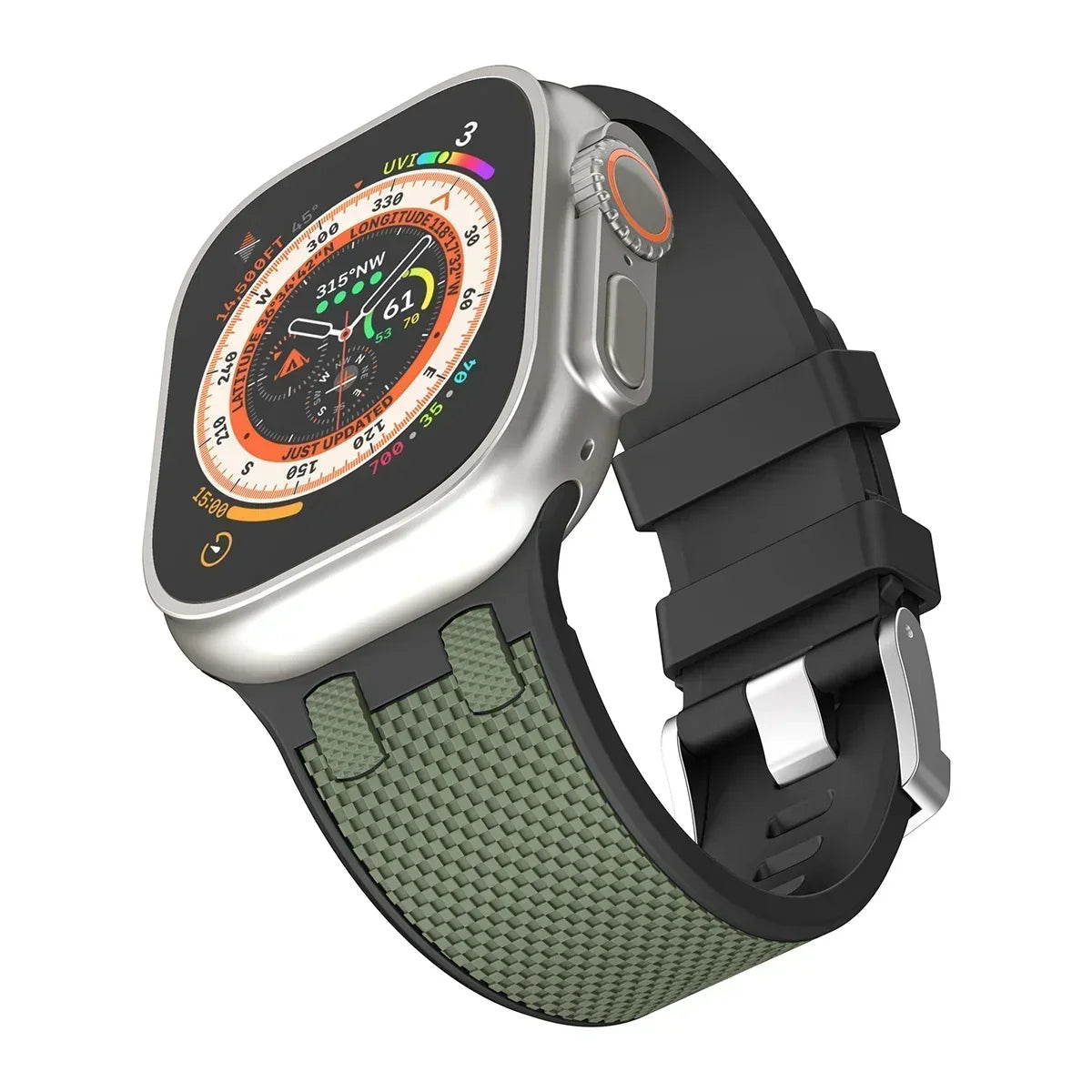 Carbon Fiber Strap for Apple Watch Ultra 2 49mm Silicone Band 45mm 44mm 42mm Men Sport Bracelet For iWatch Series 9 8 7 6 4 5 se Qme Black Army Green for Apple Watch 45mm