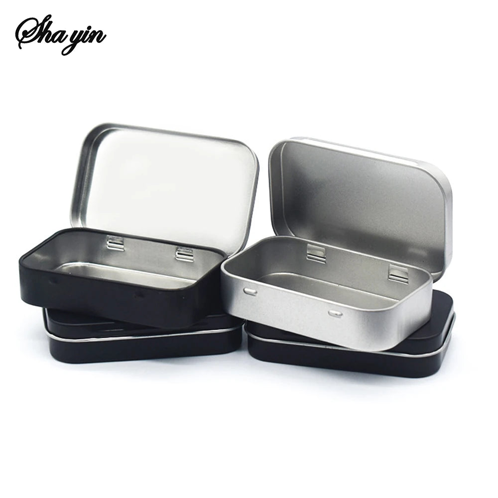 Metal Rectangular Empty Mini Tin Box Tinplate Push Candy Pill Cases Bins Jar Hinged Containers Small Organizer Storage Box Qme