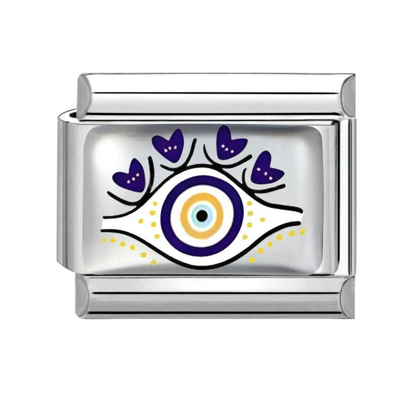 Wholesale Women Fashion Blue Pattern Sea Wave Blueberry Eyes Italian Charm Fit 9mm Stainless Steel Bracelet Jewelry Making DIY Qme Style 21