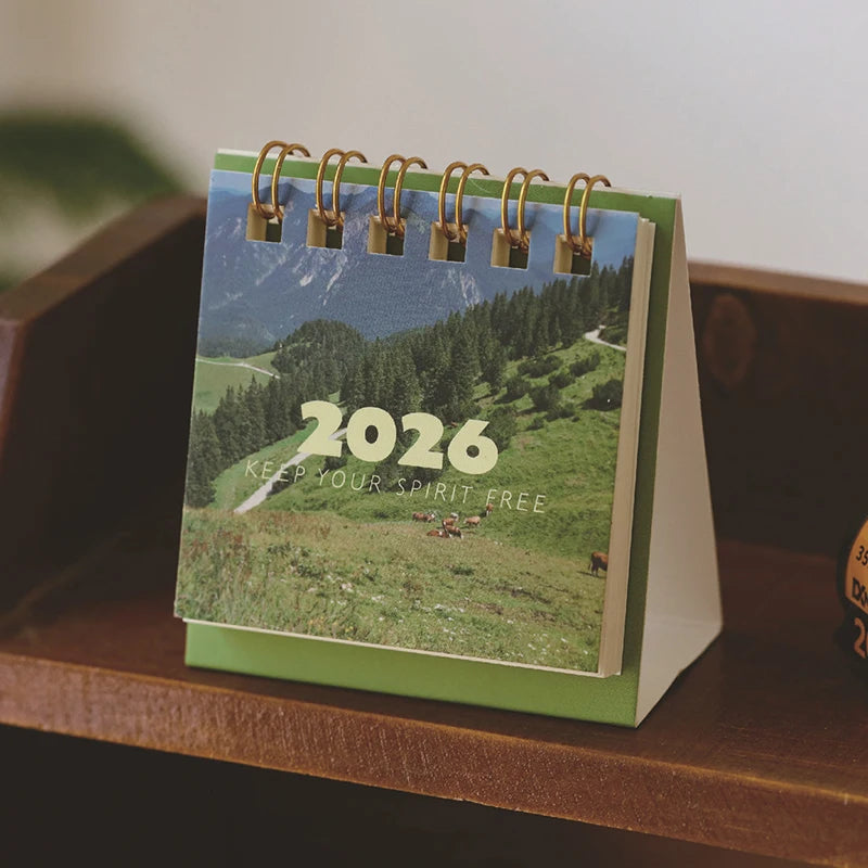 2026 Landscape Mini Desk Calendar Creative Coil Planner Desktop Qme A4