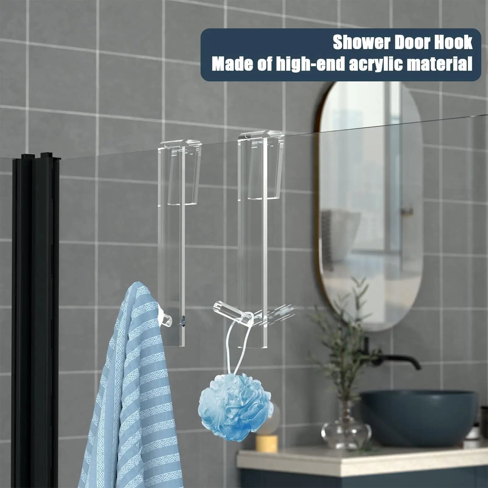 Shower Door Hooks Anti-slip Acrylic Bathroom Sturdy Durable Qme