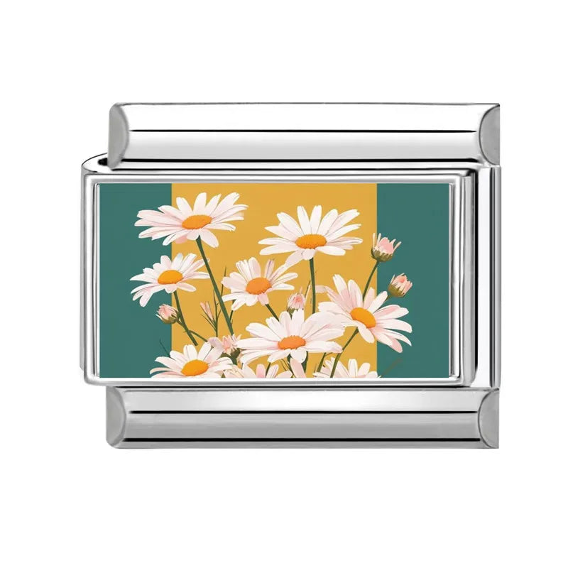 Fashion Iris Hyacinth Sunflower Daisy Flowers Series Italian Charm Link Fit 9mm Bracelet Stainless Steel Women Men DIY Making Qme Style 30