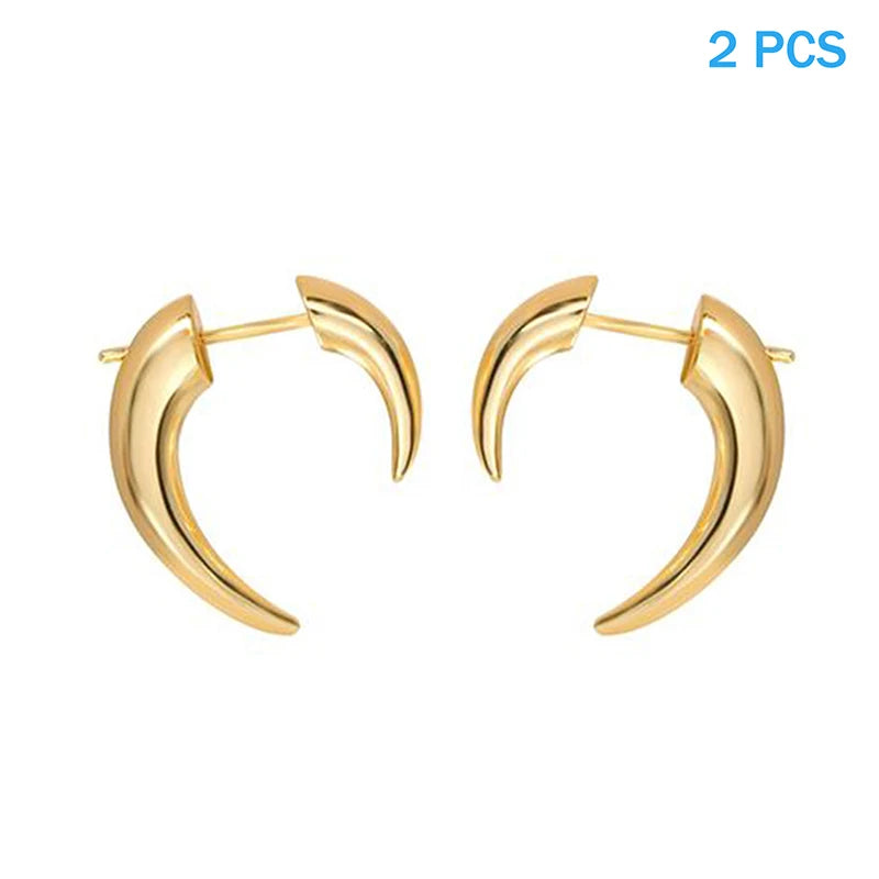 Boho Horn Stud Earring Gold Silver Color Moon Punk Earring For Women Party Jewelry Accessory Unique Wolf Fangs Earring Qme A1