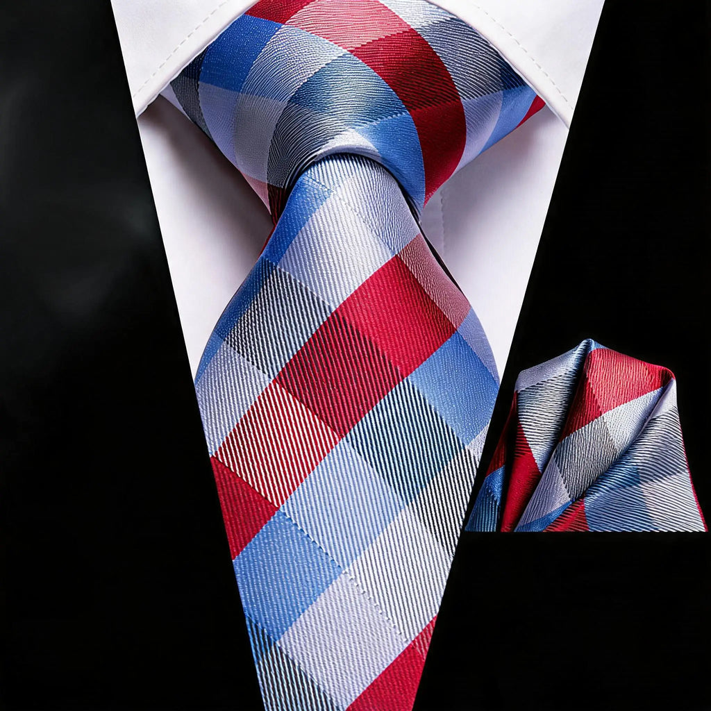 Men Formal Blue Orange Purple Grey Floral Plaid Necktie Pocket Square Qme DPTH-LDSN3375