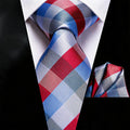 Men Formal Blue Orange Purple Grey Floral Plaid Necktie Pocket Square Qme DPTH-LDSN3375