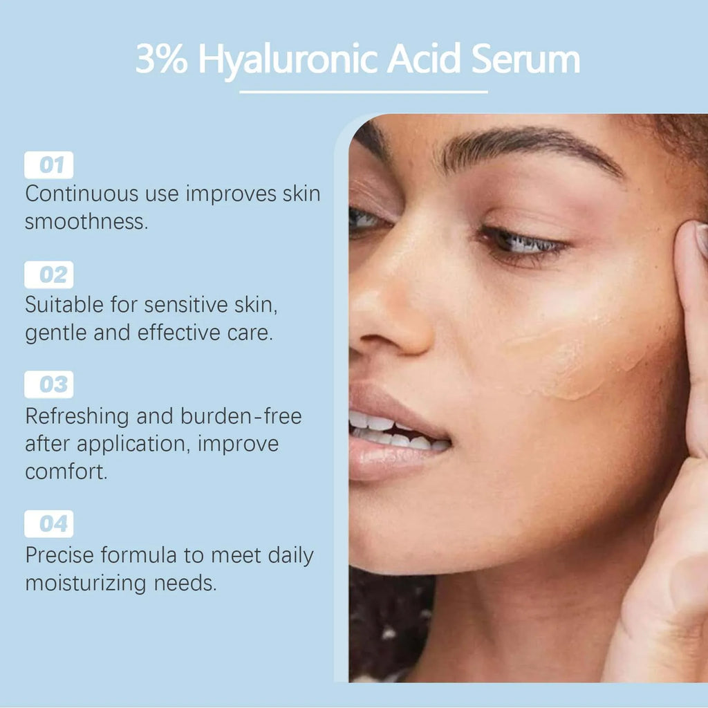 3%Hyaluronic Acid Serum Hydrating Nourishing Pore Shrink Brightening Moisturizing Smoothing Facial Essence for Plump Glowing Ski Qme