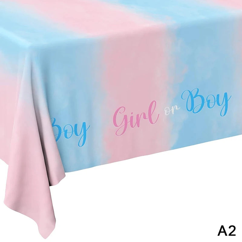 Gender Reveal Tablecloth Pink Blue Rectangular Plastic Table Cover Qme A2
