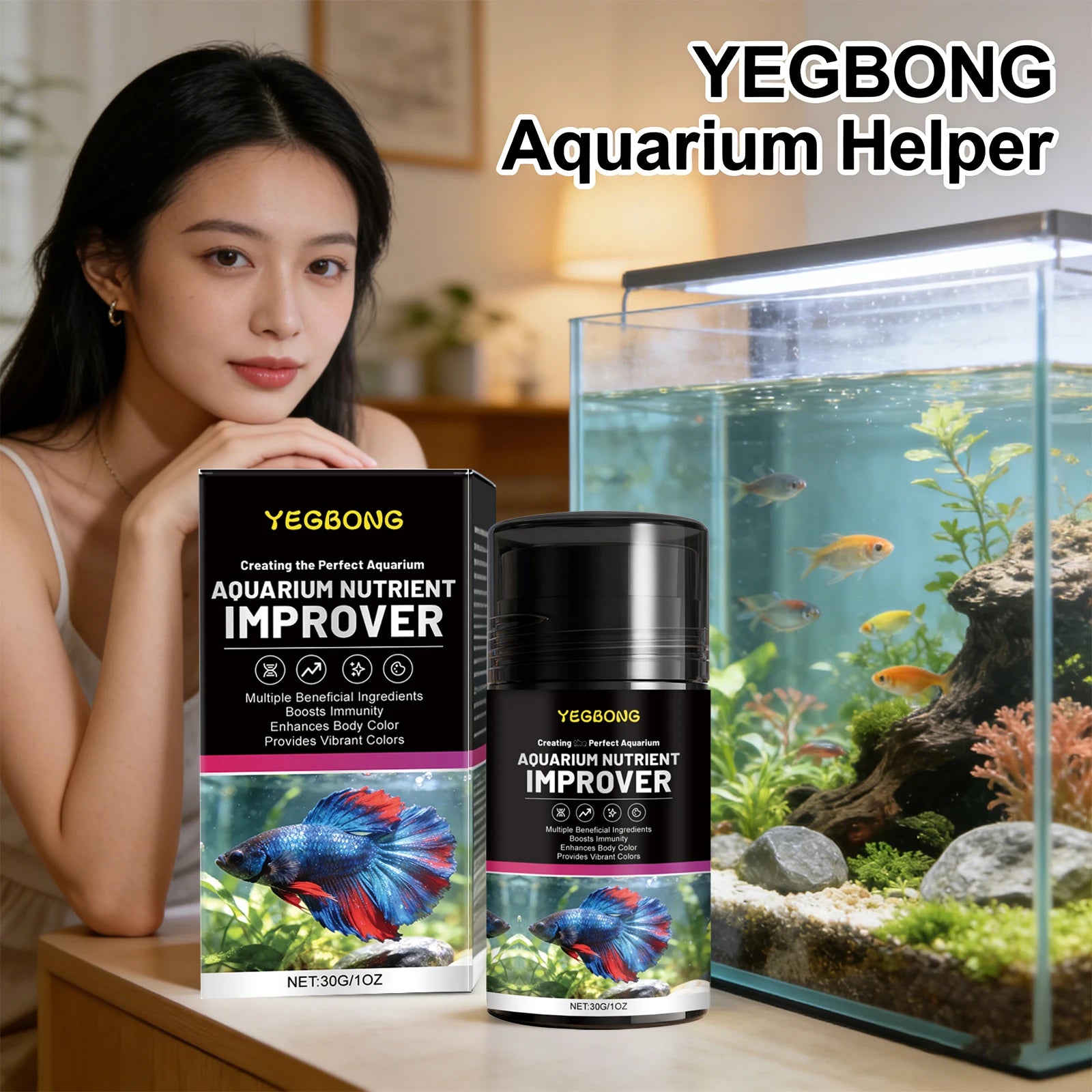 Aquarium Nutrient Improver Promoting Growth Supplement Natural Pigment Enhancing Color Boost Lmmunity Ornamental Fish Care Agent Qme