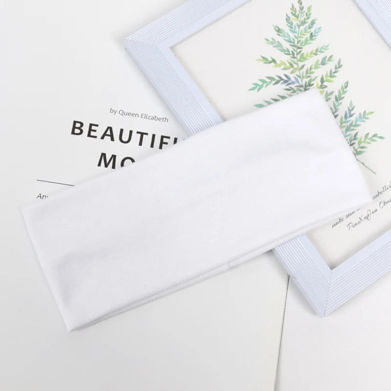 Unisex Solid Wide Elastic Hairband Running Sport Headband Yoga Qme WHITE