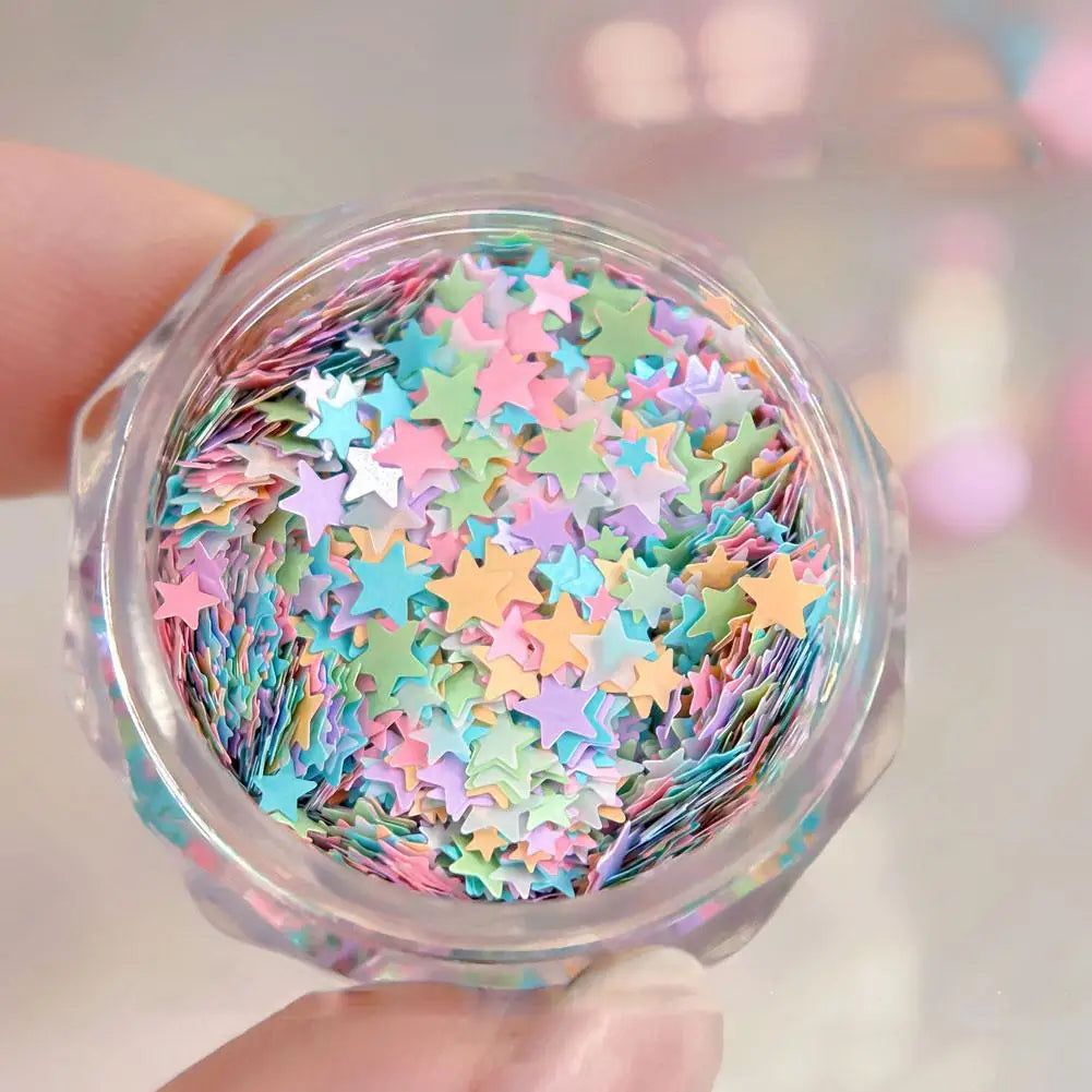 1 Box Colorful Heart Star Glitter Nails Flakes Sparkling Diamond Qme