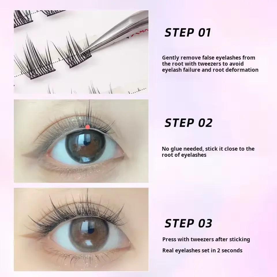 6Pairs Self-adhesive Eyelash No Glue Needed DIY Natural Glam Look Qme