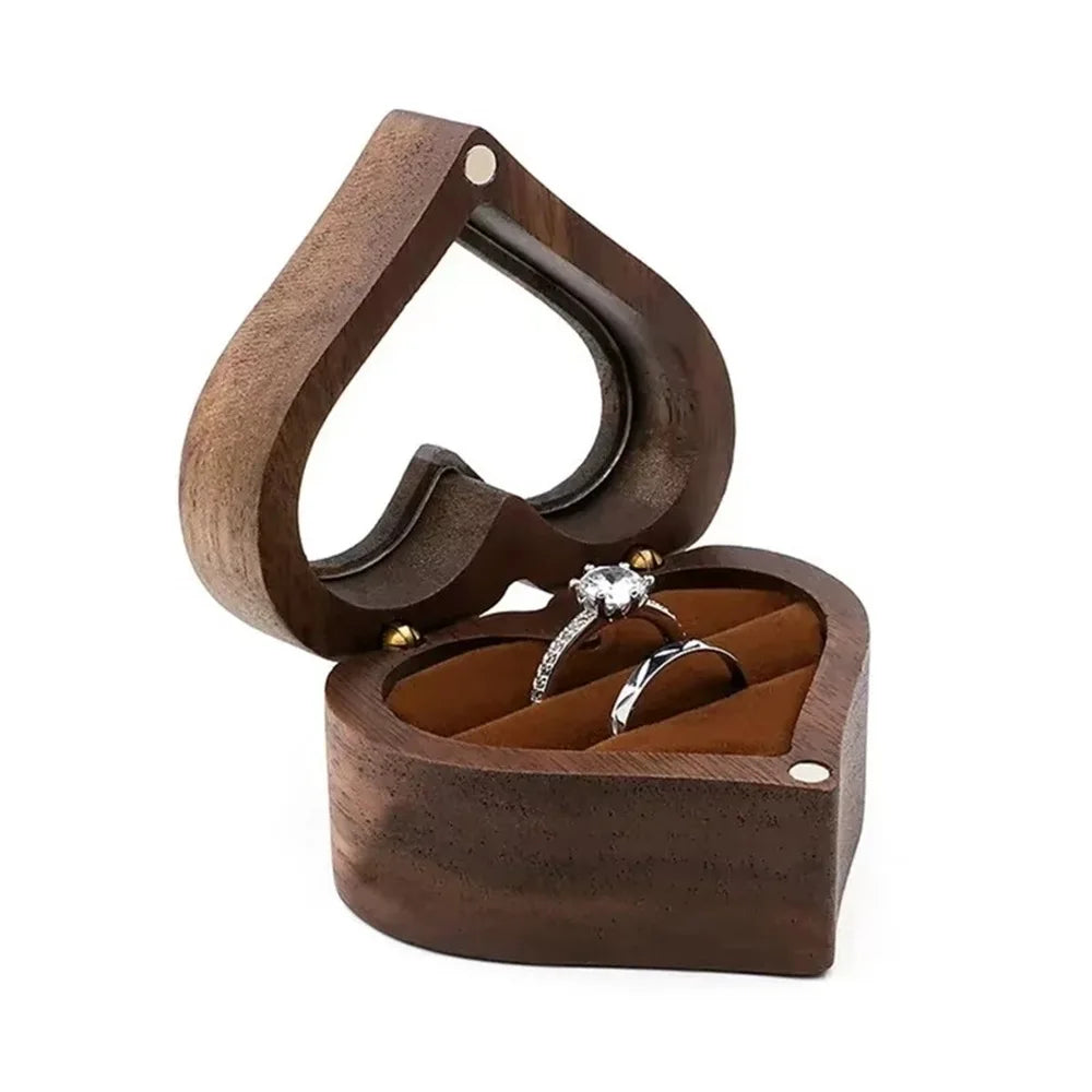 Premium Solid Wood Jewelry Organizer (Black Walnut) - Jewelry Display for Earrings & Couples Rings Jewelry Case Valentine Gift Qme Win-HeartBrown Singl