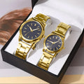 2PCS Couple's Watch Night Light Steel Strip Women's Watch Men's and Women's Quartz Watch Gift Watch Qme Gold Set No Box