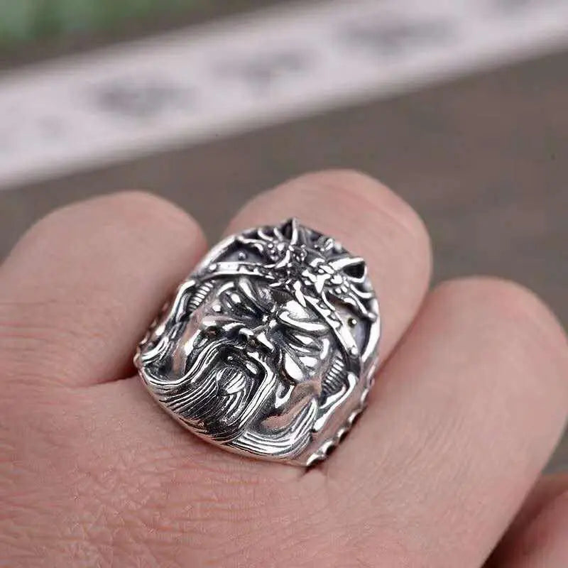 Vintage Guan Yu Ring Gothic Punk Hip Hop Adjustable Ancient Three Kingdoms Ring Daily Jewelry Accessories for Men and Women Qme