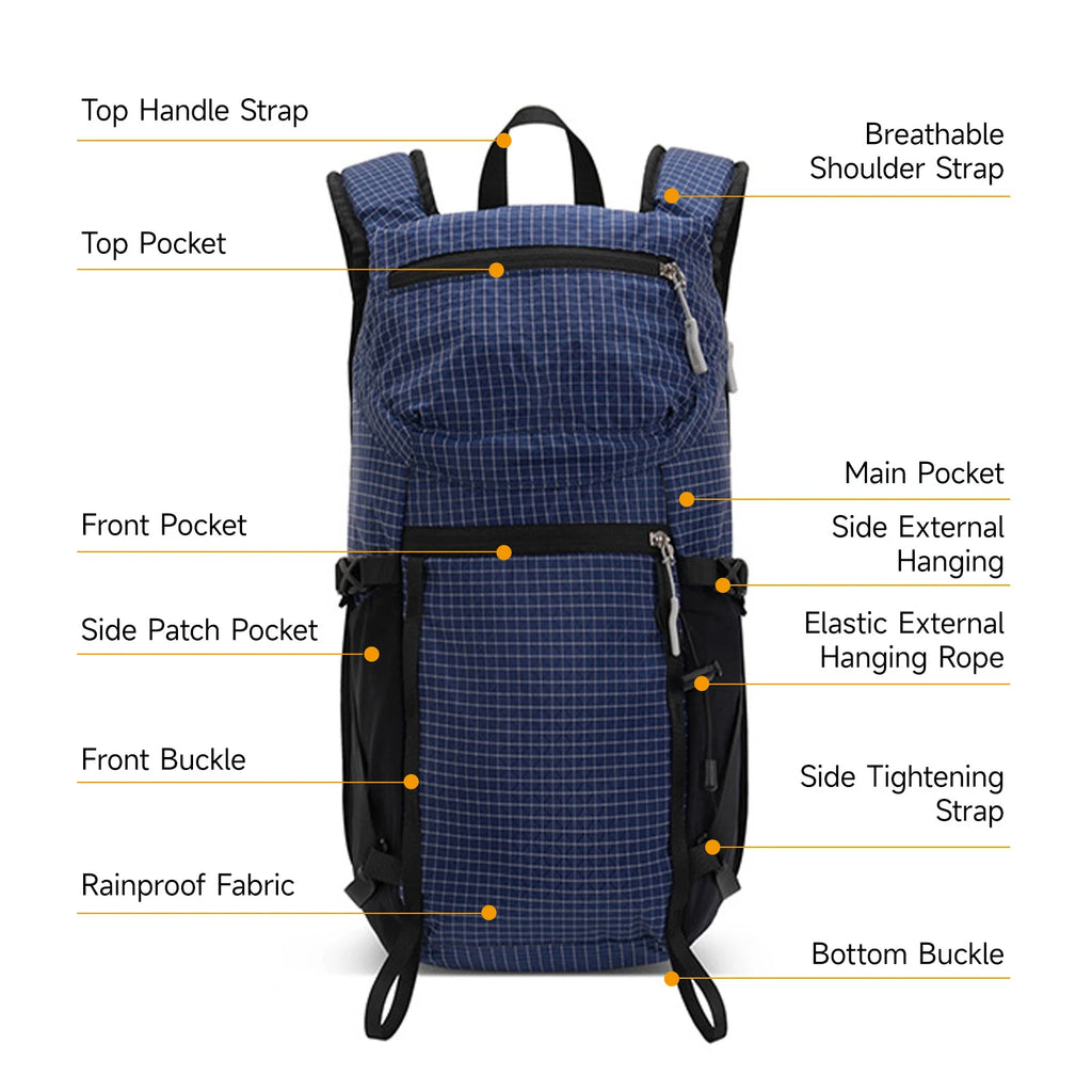 25L Camping Backpack Lightweight Lightweight Daypack Rainproof Durable Backpack with Multi Compartments Anti Theft Zippers Qme