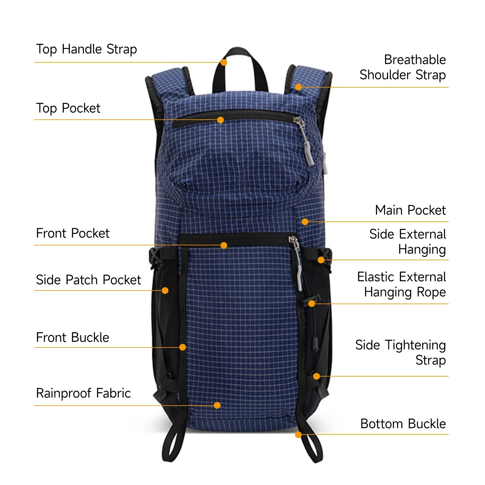 25L Camping Backpack Lightweight Lightweight Daypack Rainproof Durable Backpack with Multi Compartments Anti Theft Zippers Qme