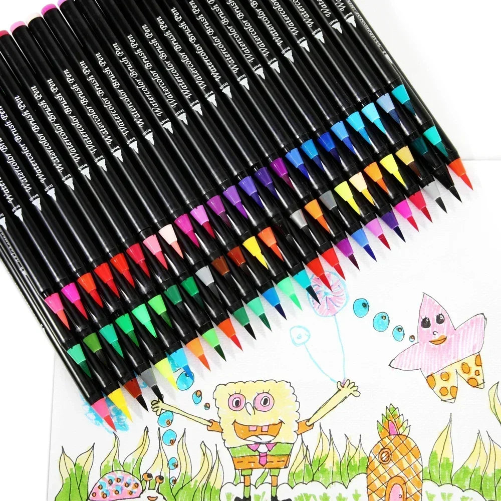 12-72 Colors Watercolor Brush Pens Soft Tip Art Markers for Drawing Coloring Manga Calligraphy School Stationery Supplies Qme