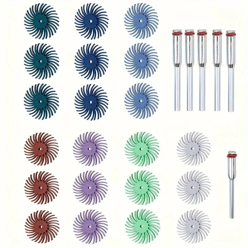 Radial Bristle Disc Kit with Mandrel Gap Polishing Wheel for Rotary Tools,Detail Abrasive Wheel for Jewelry Wood Metal Polishing Qme 27pcs