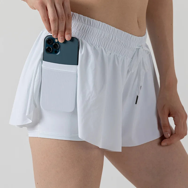 2 in 1 Jogger Flowy Athletic Shorts for Women Gym Yoga Workout Running Tennis Skirt Spandex Butterfly Cute Clothes Qme WT M
