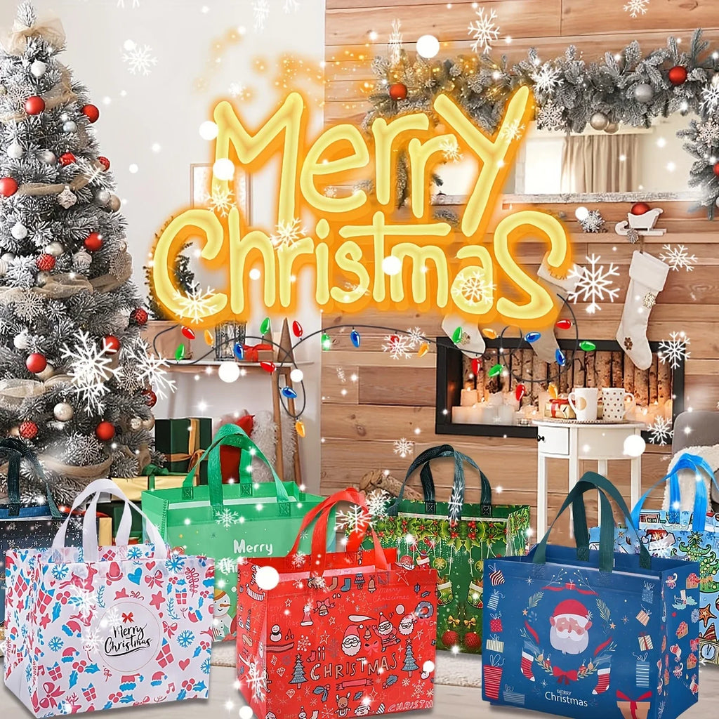 8Pcs large Christmas gift bag, reusable non-woven Christmas shopping bag, suitable for New Year, Christmas decoration party supp Qme