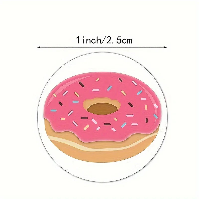 500pcs/roll Handmade-Style Donut Stickers Roll - Colorful Sprinkles, Icing & Doughnut Holes with Realistic Glazed, Frosted, Qme
