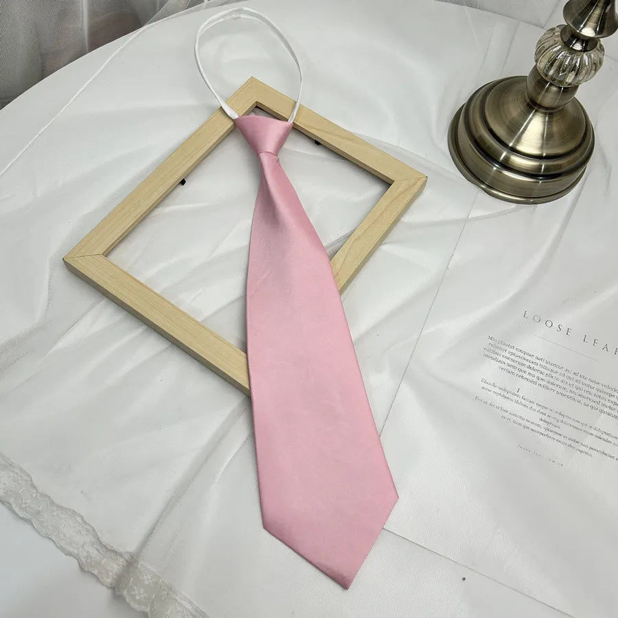 Solid Color Bright Color Tie Zipper Tie Short Style Convenient Uniform Accessories College Style Daily Tie Multi-color Tie Qme POLYESTER Pink