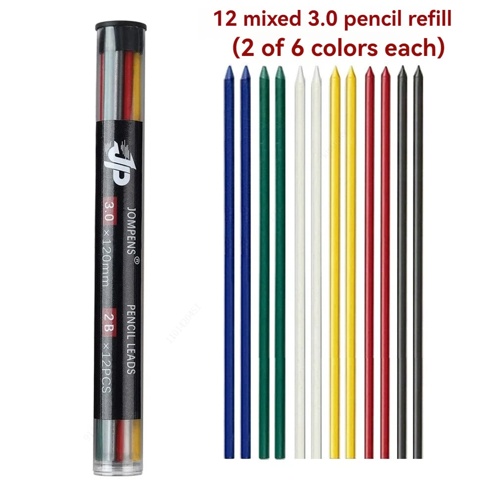 Mechanical Pencil Set 3.0mm Full Metal Painting Automatic Pencil & Refills, for Drafting, Drawing and Sketching Supply Qme