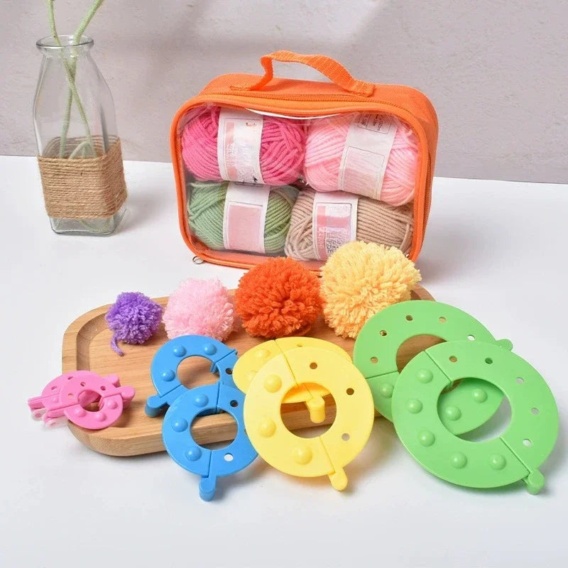 4Sizes Fluff Ball Weaver Pompom Maker Knitting Loom Kids Woolen Balls Qme