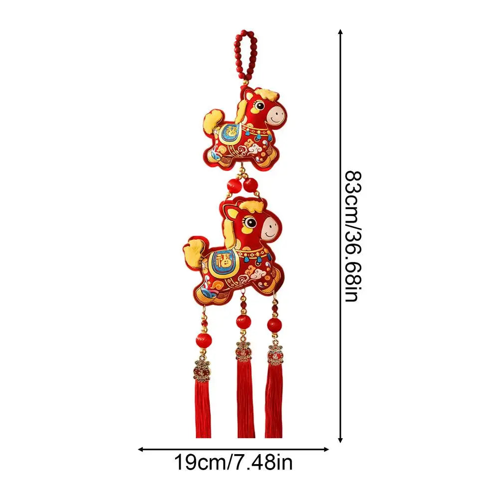 Horse Decorations Good Fortune Ornament with Bell Pendant Embroidery 2026 Chinese New Year Door Decorations for Wealth Success Qme 02