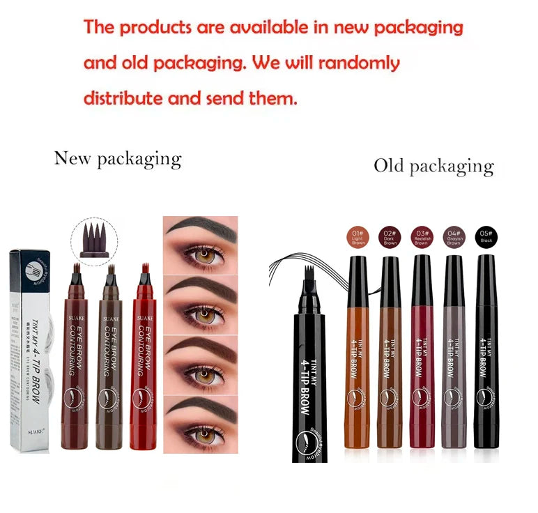 Four-pronged eyebrow pencil, four-end, long-lasting, non-smudged, water-resistant, anti-smudged eyebrow pencil Qme