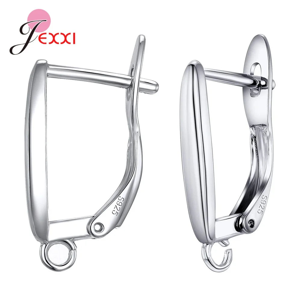 Genuine 925 Sterling Silver Color Earrings Findings For DIY Jewelry Accessory High Quality Women Girls Jewelry Component Qme G