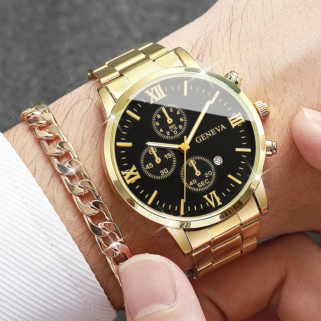 4pcs/set luxury male business watches fashion calendar watch roma dial quartz wristwatch set jewelry watch hombre (without box Qme