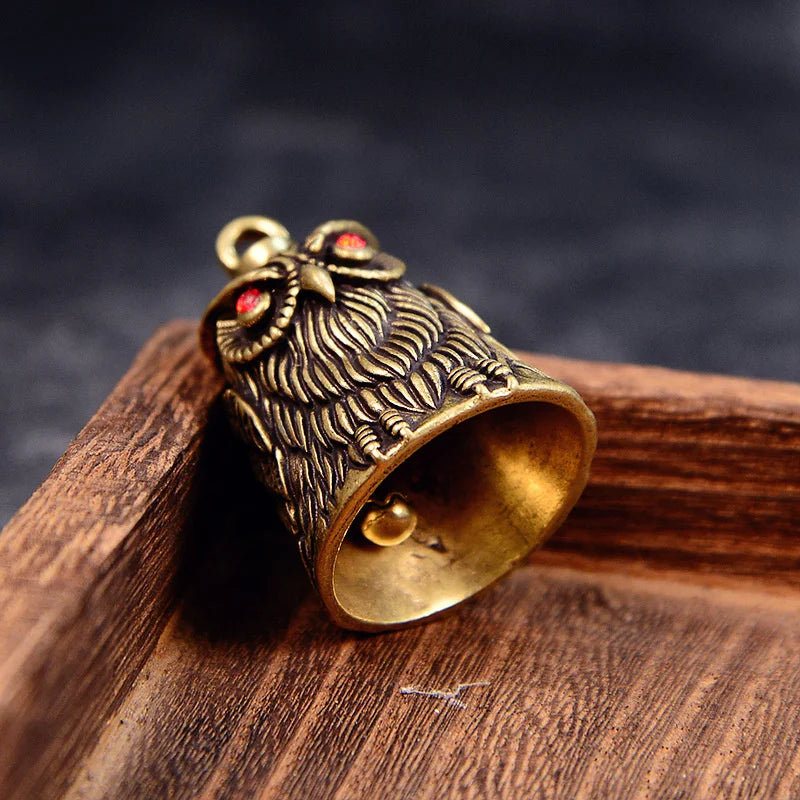 Women Feng Shui Bronze Bell Vintage Owl Keychain Brass Car Key Chain Qme