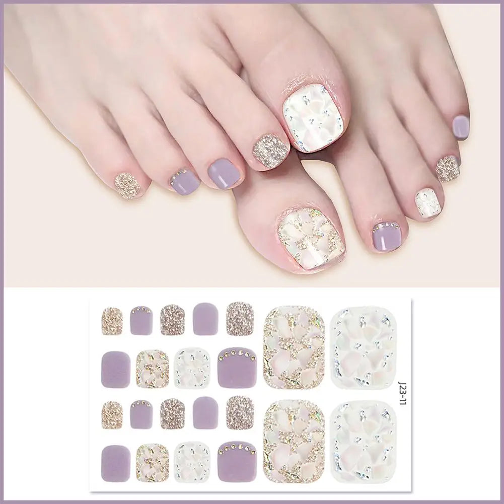22 Counts Glitter Toe Nail Stickers Removable Flash Wraps Self Qme 10