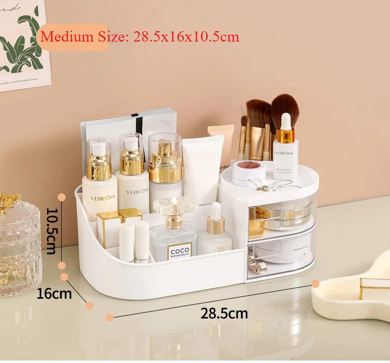 Makeup Storage Box With Mirror Desktop Dressing Table Makeup Mirror Cosmetics Jewelry Storage Box Touch Light Storage Organizer Qme