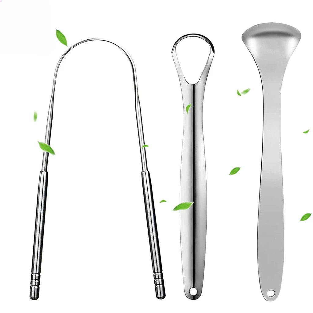 Premium Metal Tongue Scraper Cleaner Adults Kids Portable Stainless Qme