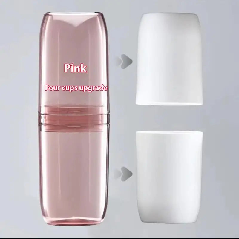 Portable Toothbrush Case Storage Box Outdoor Business Trip Travel Qme Pink 4 cups